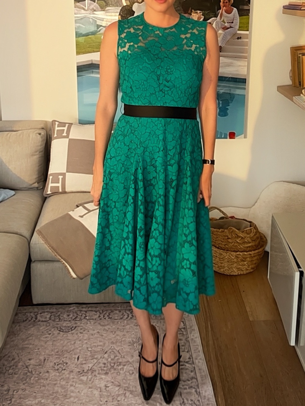 Carolina Herrera CH Emerald Lace Midi Dress 2017